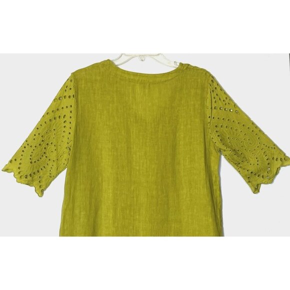New Vanessa Zani Linen Cotton Lime Eyelet Embroidered Boho Dress - Italy - Picture 4 of 7